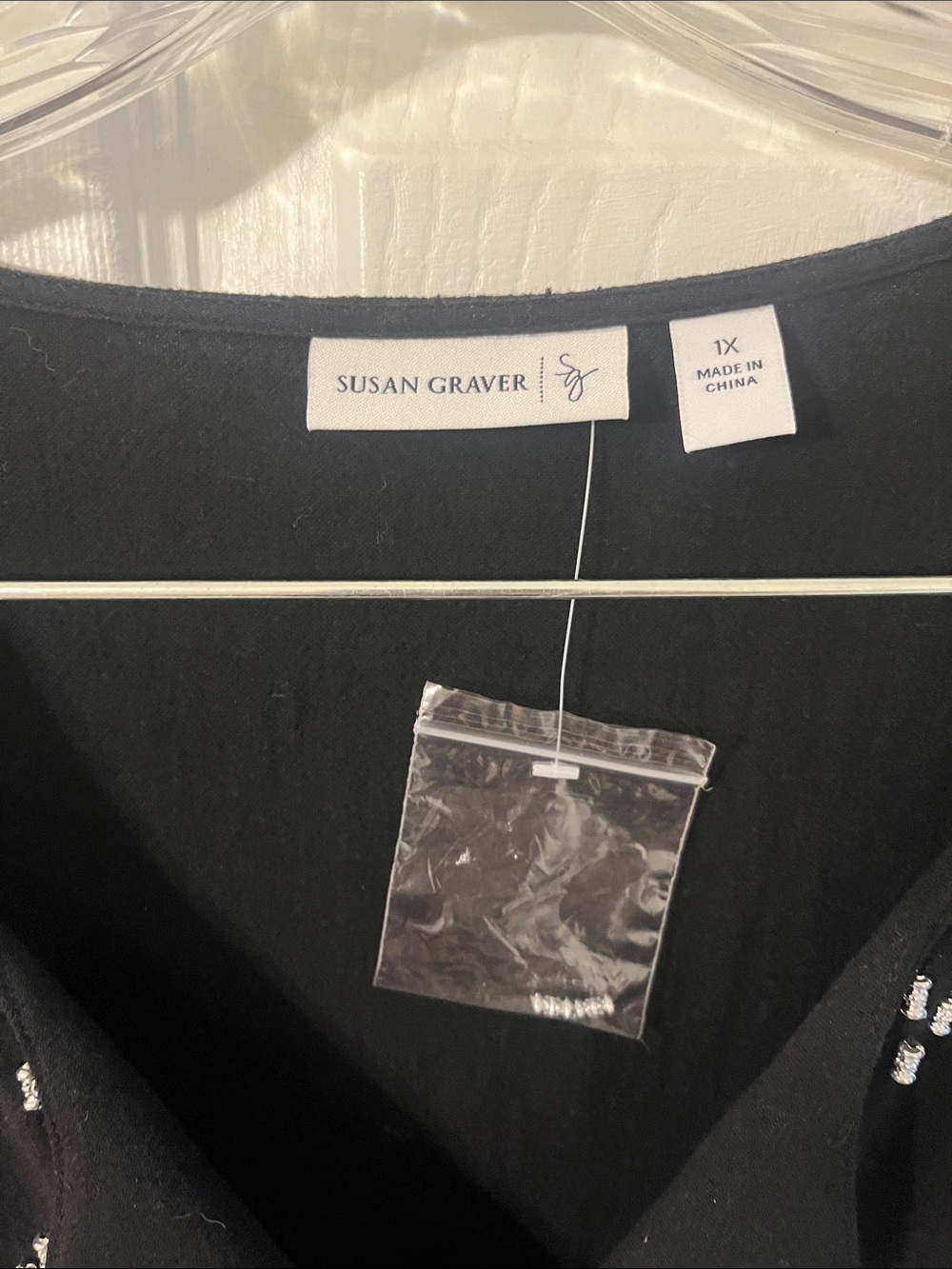 Susan Graver Black Tunic with White Bead Embellishment - Picture 2 of 6